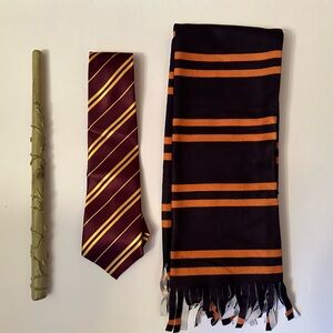 Harry Potter Halloween Costume accessories - wand, scarf, and tie